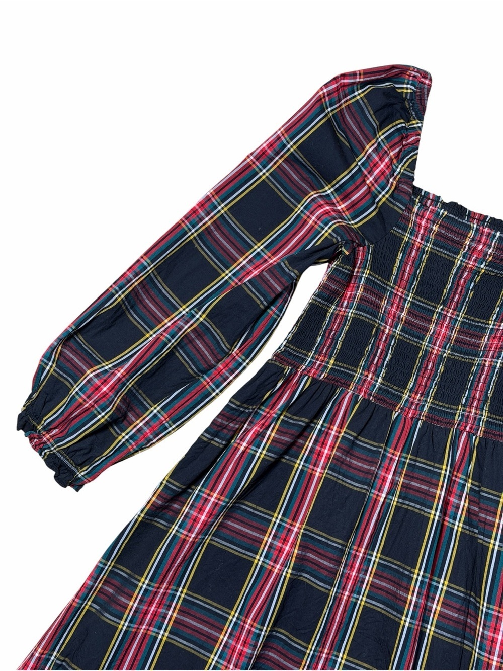 J. Crew Black and Red Tartan Smocked Long Sleeve Midi Dress Womens XS - Picture 6 of 8